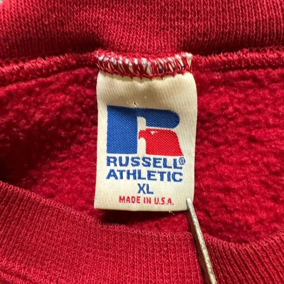 VTG Russell Pullover Sweatshirt Men's XL Red Made In USA 90s Crewneck - Picture 3 of 5